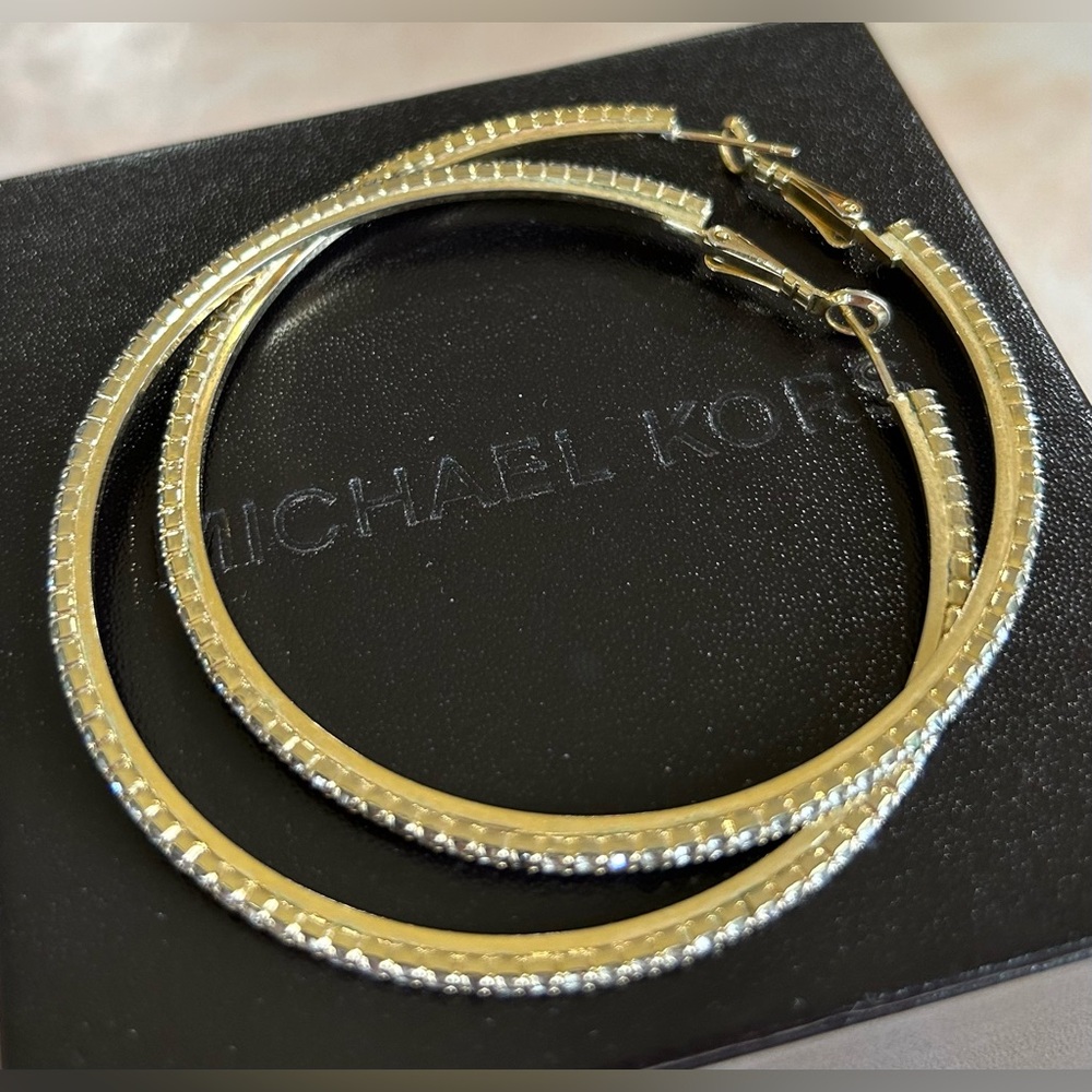 Large gold hoops with crystal design